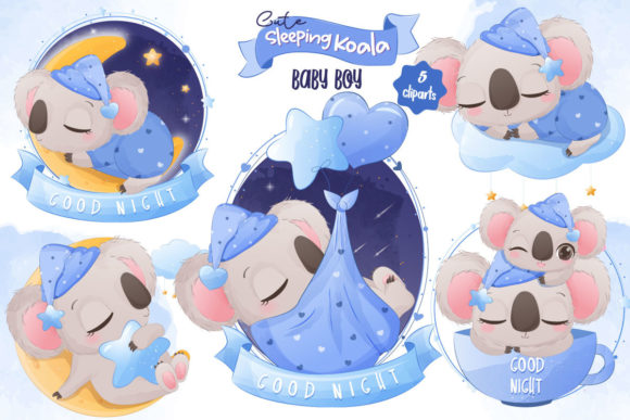 Adorable Sleeping Koala Baby Boy Illustrations for Your Projects
