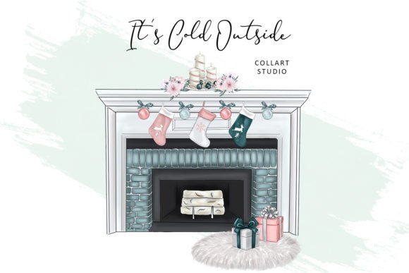 Christmas Illustrations Fireplace, Decor: A Cozy Clipart Collection