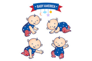 Cute Baby Illustrations 4th of July: Festive Design Assets
