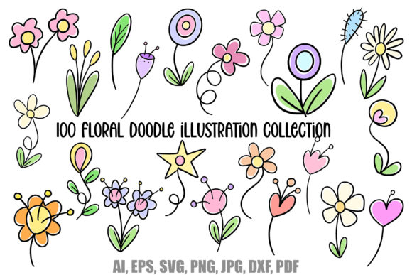 Floral Doodle Illustrations Wildflowers for Creative Projects