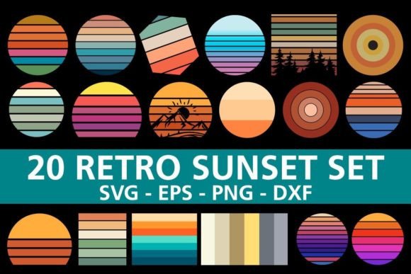 Retro Sunset Set: 20 Vectors for Timeless Design