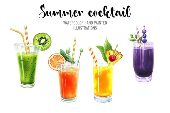 Vibrant Watercolor Summer Cocktail Illustrations for Your Designs