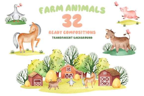 Watercolor Illustrations: 32 PNG Files for Creative Projects